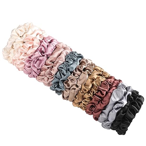 Hair Ties Satin Silk Small Scrunchies for Women Girls Ponytail Holders 20 Pcs Mini Bulk Scrunchies Elastic Hair Bands for Thick Curly Hair Pony Tails Hair Ties - color: Popular color