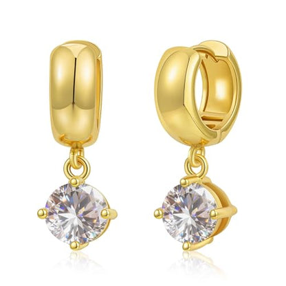 Gold Huggie Dangle Earrings for Women Chunky Hoop Huggies Cubic Zirconia Drop Earring Diamond Crystal Charm Statement Teardrop Earrings Jewelry Gifts - color: Gold-Cz