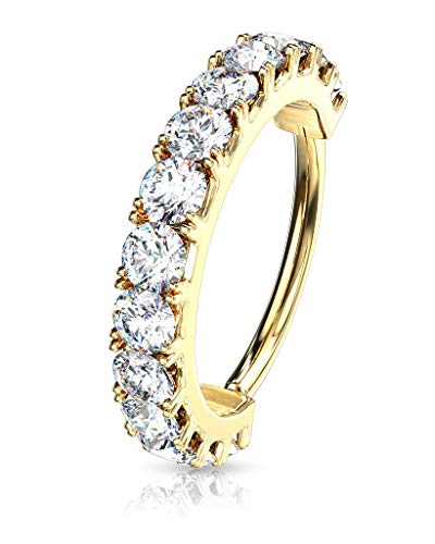 Forbidden Body Jewelry 16-20g 8mm CZ Lined Plated Brass Bendable Nose Ring and Cartilage Hoop (Choose Gauge/Plating/Color) - style: 16g - 14k Plated