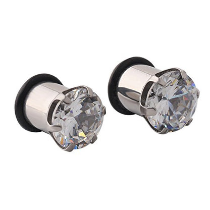 Ruifan 316L Surgical Steel Single Flare Prong Set Clear CZ Ear Stretcher Expander Plugs Piercing Gauge with O-Ring - Sold As a Pair - style: 0G=8mm