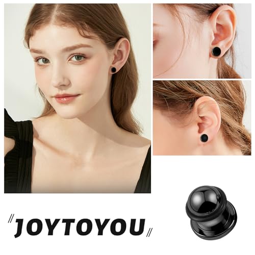 9 Pairs Ear Stretching Kit Stainless Steel Ear Plugs Ear Gauges Ear Expanders Set Flat Back Earring Stretching O-Shaped Rings Body Piercing Jewelry for Men Women 14G-00G - color: Black