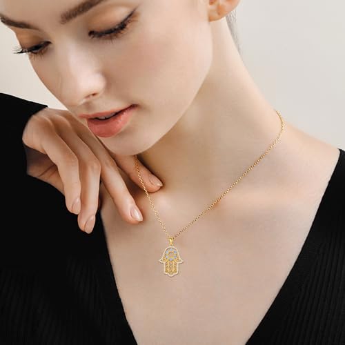 Hamsa Necklace 925 Sterling Silver Evil Eye/Lotus Flower/Star of David/Chai/Yin Yang Hamsa Hand Pendant Jewelry Hand of Fatima Gifts for Women - style: Star of David-Gold