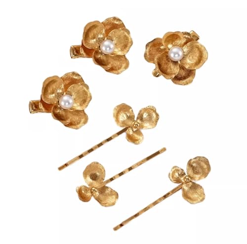 6-Pieces Vintage Gold Hair Clips and Bobby Pins for Styling Metal Retro Pearl Flower Hair Pins Hair Accessories Set