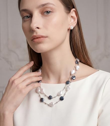 Errally Long Pearl Necklace and Earring Set Layered Pearl Beaded Necklaces for Women White Costume Jewelry Sets Gifts for Mom - color: 14-Navy Blue