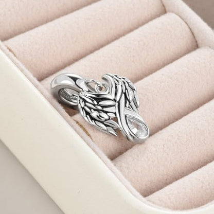 KunBead Guardian Angel Wings Birthstone Dangle Birthday Charms Compatible with Pandora Charm Bracelet for Women - color: White