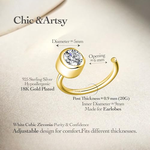 CHIC & ARTSY 925 Sterling Silver Half Hoop Earrings for Women, Dainty Huggie Hoops with Synthetic Opal, Moonstone, CZ & Gemstones, Lightweight Comfort Fit Everyday Elegant Jewelry - color: White Cz/Gold Plated Silver