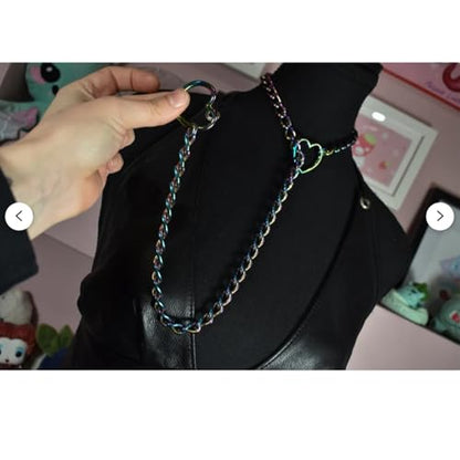 Heart O-ring Slip Chain Necklace For Women Handmade Punk Heart Slip Chain Choker Necklace Stainless Steel Cuban Chain Necklace Punk Rock Collar Necklace Adjustable Lariat Y Necklace ﻿ - color: Colour