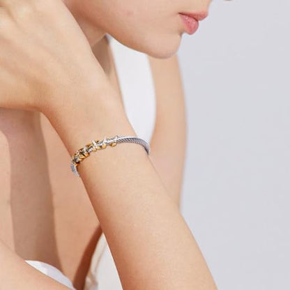 Twisted Cable Cuff Bracelets for Women 5mm Stainless Steel Cuff Bangle Bracelet Designer Inspired Jewelry Valentine Day Gift - color: D Silver & Gold
