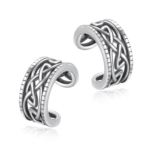 Birthday Gifts 925 Sterling Silver Ear Cuff Non Pierced Fake Cartilage Cuffs Huggie Earrings for Women Girls - Set of 2 - style: Oxidation Celtic