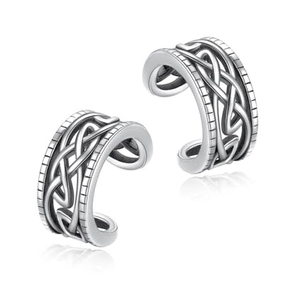 Birthday Gifts 925 Sterling Silver Ear Cuff Non Pierced Fake Cartilage Cuffs Huggie Earrings for Women Girls - Set of 2 - style: Oxidation Celtic