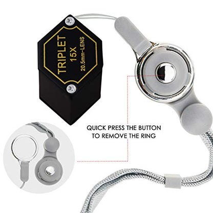 15x Magnifier Jewelry Loupe 20.5mm Triplet Lens Optical Glass Pocket Gem Magnifying Tool for Jeweler, Stamp Philatelist, Coin Numismatic, Achromatic Black Hexagonal Design Kit Set