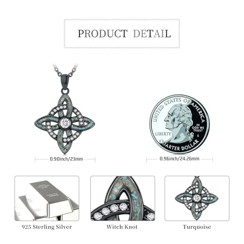 Witch Necklace 925 Sterling Silver Pentagram Triple Moon Pentacle Pendant Wiccan Pagan Jewelry Witchy Gifts for Women - style: Witches Knot-Turquoise Zircon