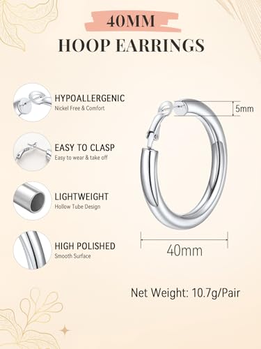 FaithHeart Silver/Black/Gold Stainless Steel Chunky Hoop Earrings for Women | Hypoallergenic Lightweight Hoop Earrings, Trendy Statement Thick Hoop, 20/30/40/50/60/70/80mm - color: Silver, size: 40mm