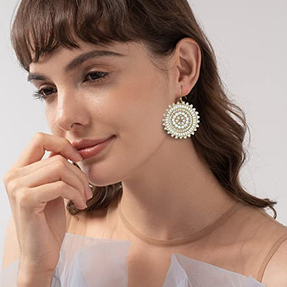 Colorful Summer Beaded Earrings For Women Crystals Glass Bead Dangle Drop Bohemia Earrings Statement Earrings For Women - color: White