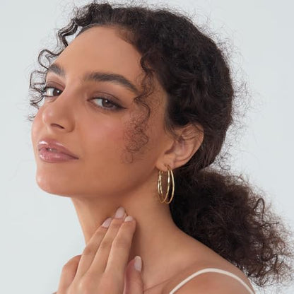 Diamond-Cut Double Hoop Earrings for Women 14k Gold Plated 925 Sterling Silver Posts Lightweight Hypoallergenic Split Hoop Earrings Trendy Jewelry Gifts for Women - color: GOLD
