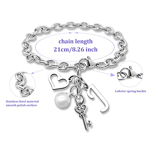 Initial A-Z Bracelets Gift for Women Girls Stainless Steel Chain Bracelet 26 Alphabet Jewelry Gifts for Birthday Anniversary Letter Bracelet Monogram Gifts for Sister Friend Girlfriends Mom 8.26 Inch - color: J