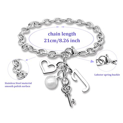 Initial A-Z Bracelets Gift for Women Girls Stainless Steel Chain Bracelet 26 Alphabet Jewelry Gifts for Birthday Anniversary Letter Bracelet Monogram Gifts for Sister Friend Girlfriends Mom 8.26 Inch - color: J