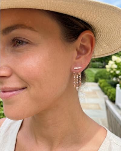 Gold Earrings for Women Trendy 14K Gold Plated Dangle Earrings Small Hoop Huggie Drop Stud Earrings Cubic Zirconia Simple Minimalist Dainty Chain Tassel Hypoallergenic Earrings - color: Jacket & Rose Gold