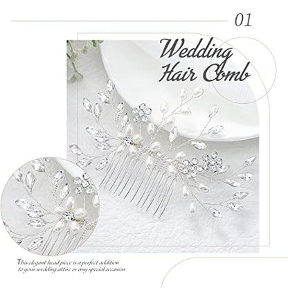 Wedding Hair Comb Pearl Bride Headpieces Rhinestone Bridal Hair Jewelry Side Hair Accessories for Bridesmaids and Brides