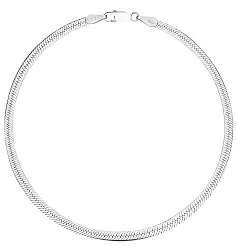 Savlano 925 Sterling Silver Solid Italian Figaro, Rope,Herringbone, Curb, Ball Bead, Snake, Mariner Chain Anklet for Women, Comes in 0.8mm - 5mm With Gift Box - style: Herringbone 2.5mm
