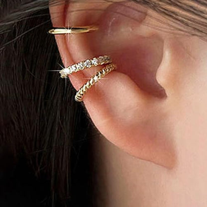 3PCS Ear Cuffs Non Piercing Gold/Silver Jewelry Cuff Earrings Set for Women Teens Gifts Trendy Stuff - color: Gold