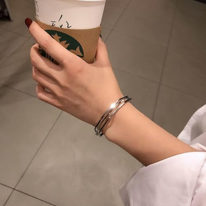 925 Sterling Silver Bracelet Plated Cuff Bangle Bracelet Fashionable Multi-layer Cross Wire Bangle Bracelet Open Adjustable Wide Cuff Bracelet for Teen Girls Fashion Jewelry - color: 18
