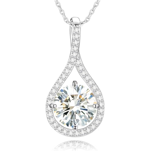 Moissanite Necklace Gift for Women, 925 Sterling Silver 18K White/Yellow Gold Vermeil 0.5-6.0CT Moissanite Pendant for Her, Anniversary Day, Birthday, Wedding - to My Wife, Mom - color: 18K WHITE GOLD PLATED - S925, size: 6.0CT