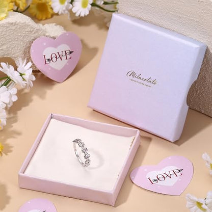 MILACOLATO 925 Sterling Silver Rings for Women Dainty CZ Daisy Flower Ring | 18K White Gold Plated Daisy Promise Ring for Her, Cute Sunflower Wedding Band Statement Engagement Ring, Mothers Jewelry Gift - color: 18K White Gold Plated Daisy Ring - Pink CZ