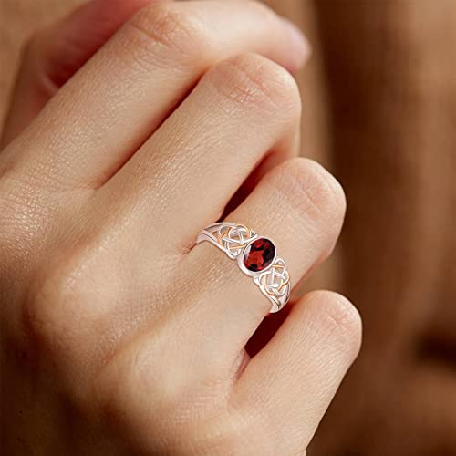 PRAYMOS 925 Sterling Silver Ring Birthstone Ring Turquoise Moss White Opal Ring for Women Celtic Knot Open Adjustable Thrumb Ring - color: Red Ruby