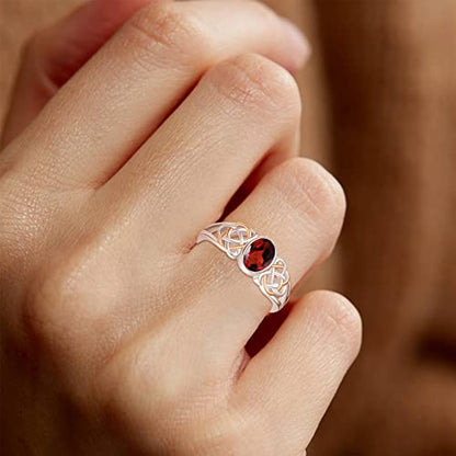 PRAYMOS 925 Sterling Silver Ring Birthstone Ring Turquoise Moss White Opal Ring for Women Celtic Knot Open Adjustable Thrumb Ring - color: Red Ruby