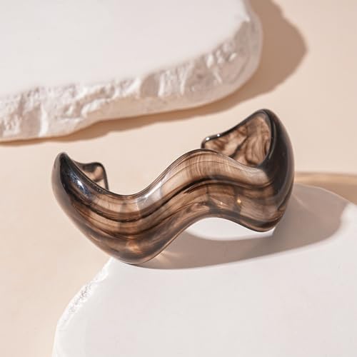 Creative Wave-shaped Opening Cuff Bracelets Statement Colorful Geometric Chunky Bangle Bracelets Acrylic Resin Irregular Wristbands for Beach Vacation Jewelry - color: Black