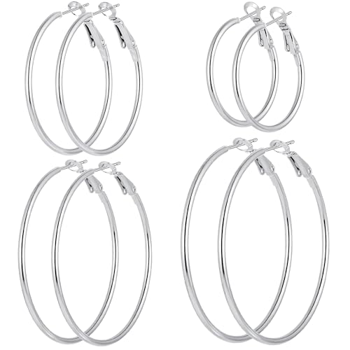 4/10 Pairs Stainless Steel Gold Silver Plated Hoop Earrings Hypoallergenic Dainty Big Small Hoops Earrings Set for Women - color: 4 Pairs Silver Plated Hoop Earrings Set