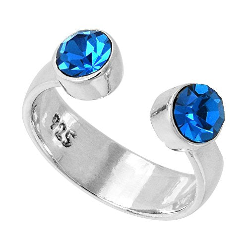 Sterling Silver Birthstone Colors Crystal Toe Ring for Women Open Top Midi Ring Knuckle Ring Adjustable sizes 2 to 4 - style: Blue Topaz Blue