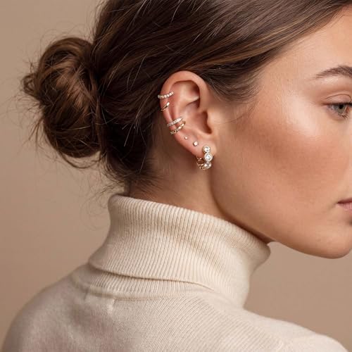 Women Gold Earrings Huggie Hoop Cubic Zirconia 14K Gold Plated Small Simple Hypoallergenic Everyday Jewelry - style: Circle