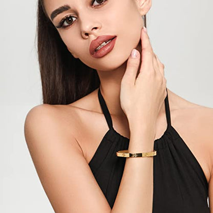 PDWZNBA 18K Gold-Plated Love Friendship Bracelets Trendy Stainless Steel Bangle Jewelry Gifts for Women - style: Cross-Silver