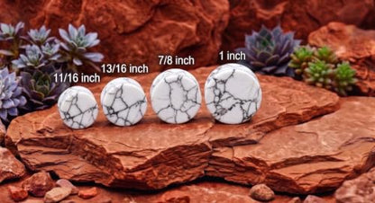 Pair of Solid White Howlite Semi Precious Stone Double Flare Ear Plugs E629 - size: 9/16 Inch (14mm)