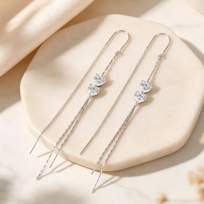 Silver Dangle Earrings Women Dangling Drop Bridesmaid Wedding Prom Jewelry - color: Silver cz heart