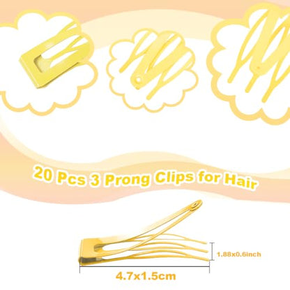 20 Pcs Snap Hair Clips for Women Snap Hair Barrettes Double Grip Hair Clips 3 Prong Clips for Hair Barrettes for Women Girls (GOLD) - color: GOLD