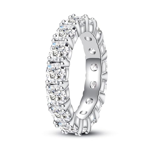 Cubic Zirconia Eternity Band Ring Round Cut/Cushion Cut 5A Grade D Color Simulant Diamond CZ Wedding Band Promise Anniversary Ring for Women - color: Cushion Cut