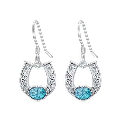 Dorunmo s925 Sterling Silver Western Dangle Drop Earrings Birthday Jewelry Gifts for Women - style: Horseshoe