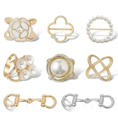 8PCS Scarf Rings Scarf Clip Ring and Slides for the Side of Clothes Corner | Elegant Clothing Shirt Ties for Women Horsebit Scarves Buckle Rings Tightener