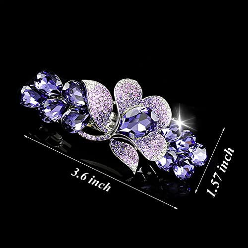 Flower Jewelry Design Hairpin Luxury Rhinestone Hair Barrette Clip Gorgeous Hair Accessories for Women(Purple) - color: Purple