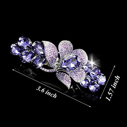 Flower Jewelry Design Hairpin Luxury Rhinestone Hair Barrette Clip Gorgeous Hair Accessories for Women(Purple) - color: Purple