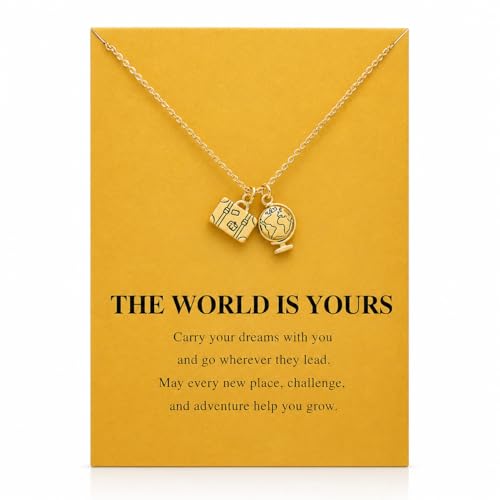Zealmer Dainty 18K Gold Plated Compass World Map Pendant Necklace Graduation Gift for Friends - color: Suitcase