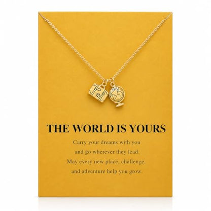 Zealmer Dainty 18K Gold Plated Compass World Map Pendant Necklace Graduation Gift for Friends - color: Suitcase
