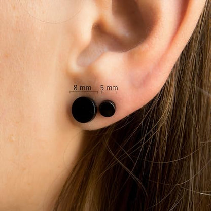 Hypoallergenic Black Stud Earrings for Men Women: 6 Pairs Flat Back Stainless Steel Cartilage Piercing Ear Tunnel 5mm-10mm - style: 6 Pairs-Black-(3-8mm)