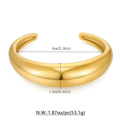 Gold Chunky Cuff Bangle Bracelets For Women 18K Gold Plated Hammered Cuff Bracelet Textured Wide Adjustable Bangle Open Cuff Fashion Jewelry Trendy Stackable Bracelets Gift for Her