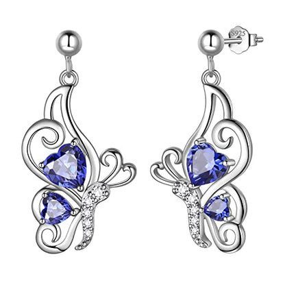 Butterfly Heart Necklace Birthstone Pendant Necklace Earrings Bracelet Women 925 Sterling Silver Animal Butterflies Birthstone Pendant Crystal Birthday Jewelry Wedding Gift - color: L.December-earrings