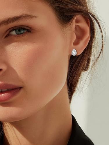 FindChic Birthstone Earrings for Women, Round/Heart/Square/Teardrop Earrings with 925 Sterling Silver Posts & Push Backs, Hypoallergenic Studs with Cubic Zirconia, 12 Months Jewelry with Gift Box - style: 04. April-Diamond (Teardrop)