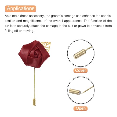 MECCANIXITY Groom Boutonnieres Rose Boutonnieres Pins for Wedding - color: Deep Red